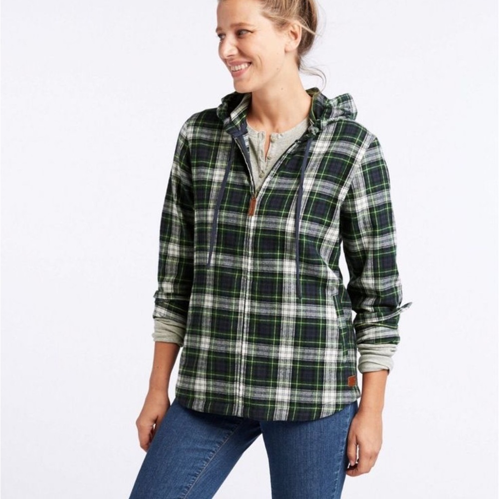 LL Bean Green Blue Flannel Zip Up